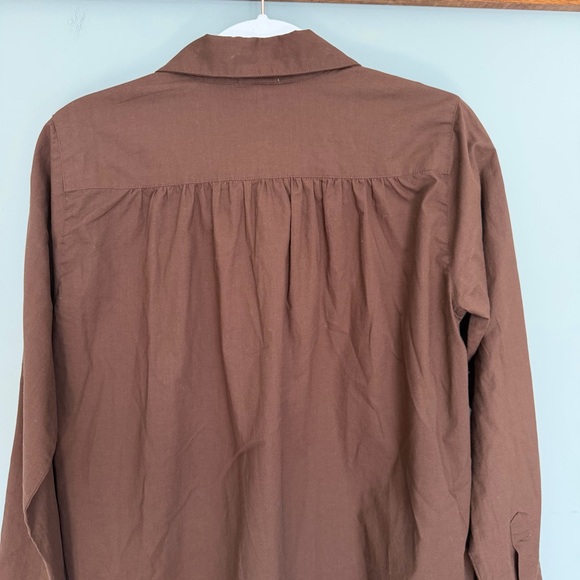 A Shirt Thing "Celeste" Cabo Chocolate Cotton Long Sleeve Popover Blouse Top - Picture 9 of 14